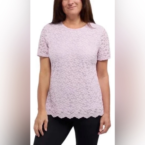 Teddi Rose Tops - NWT Teddi Rose Womens Top Purple Floral Lace Stretch Short Sleeves Size Small